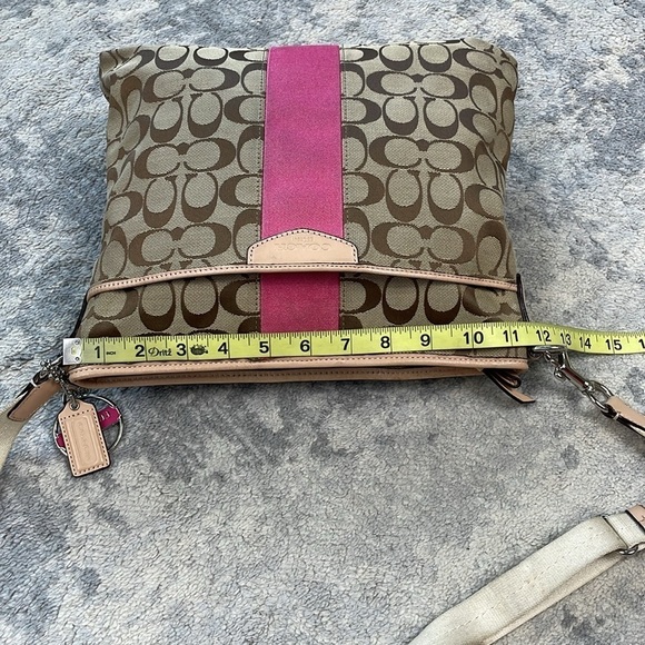 Coach Signature Stripe File Bag Crossbody Messenger Tan Pink F28502 - Picture 10 of 17